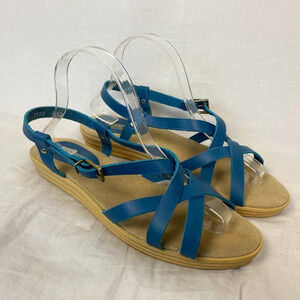 Bass Sunjuns x Lands End Sandals Womens 10 Blue Leather Strappy Comfort Margie